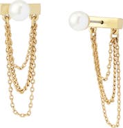 AllSaints Faux Pearl Swag Chain Front/Back Earrings
