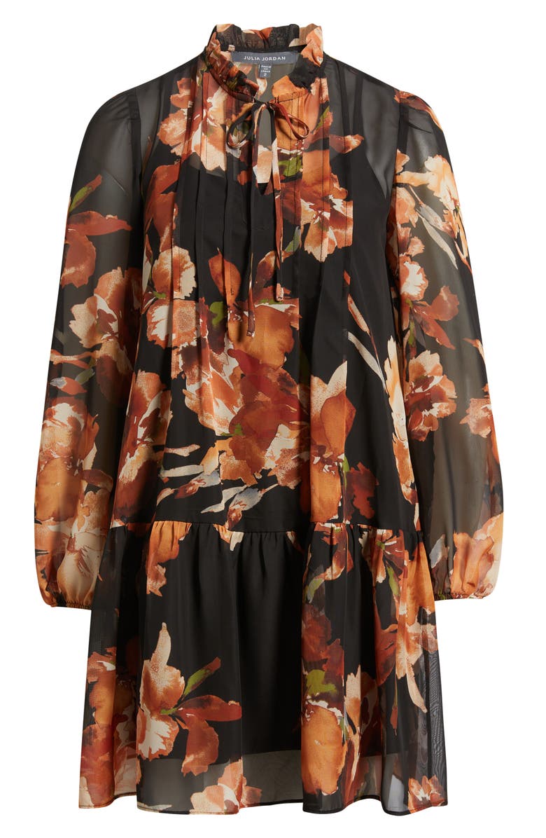 Julia Jordan Floral Long Sleeve Drop Waist Minidress, Alternate, color, Black Multi