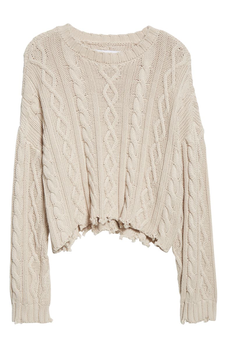Pistola Eva Cable Knit Frayed Edge Cotton Sweater, Alternate, color,