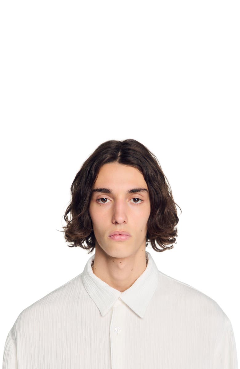 SANDRO Crinkled loose-fit shirt, Alternate, color, White
