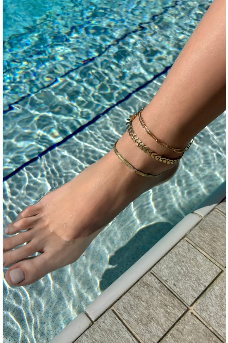 Set of 3 18K Gold Plated Chain Anklets, Alternate, color, GOLD