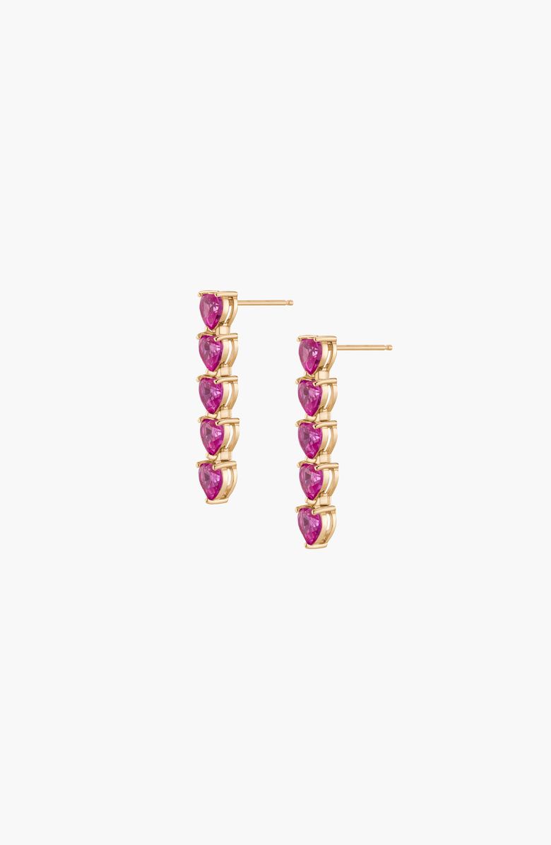Aurate New York Lab Grown Pink Sapphire Heart Tennis Earrings, Alternate, color, Pink Sapphire