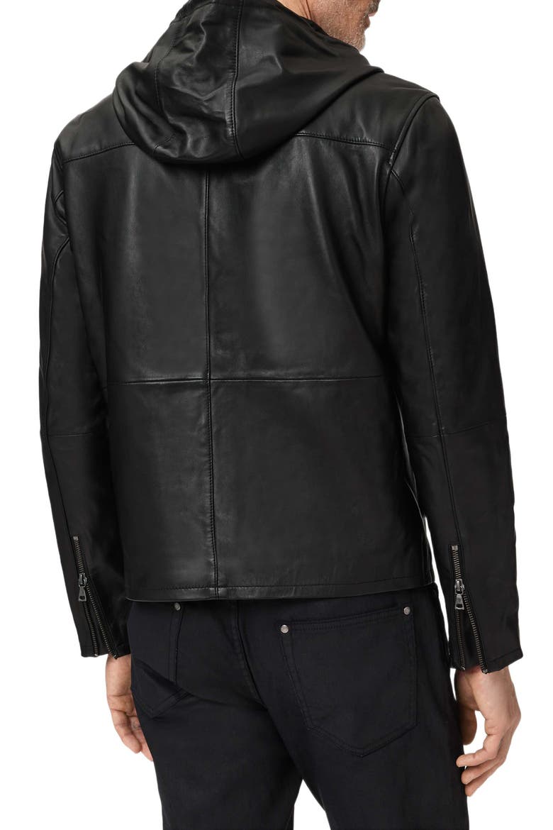 Niko Leather Hoodie, Alternate, color, BLACK