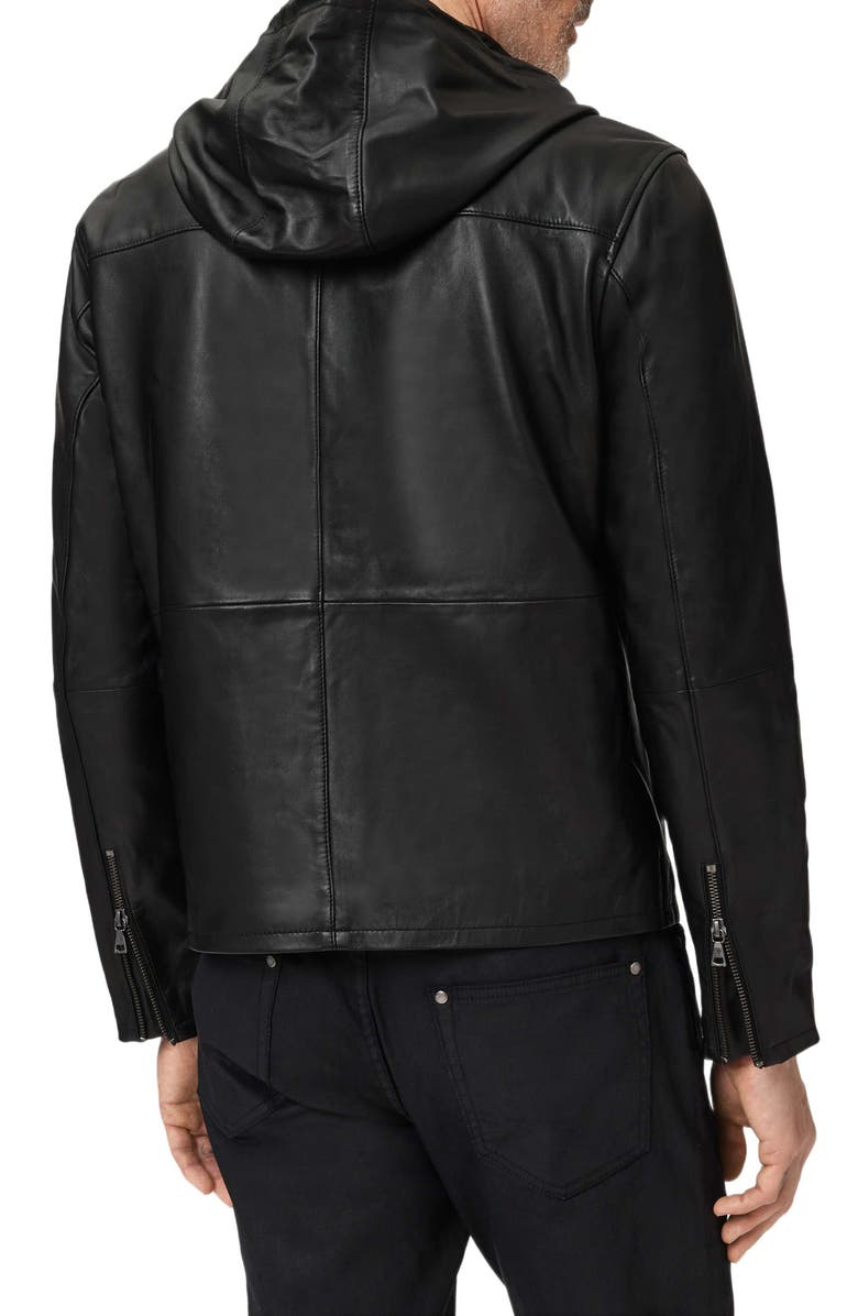John Varvatos Niko Leather Hoodie, Alternate, color, Black
