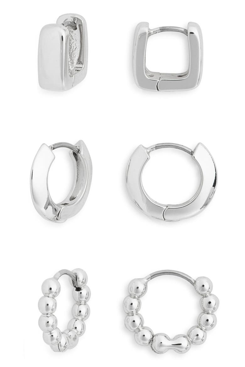 Set of 3 Demi Fine Hoop Earrings, Main, color, SILVER