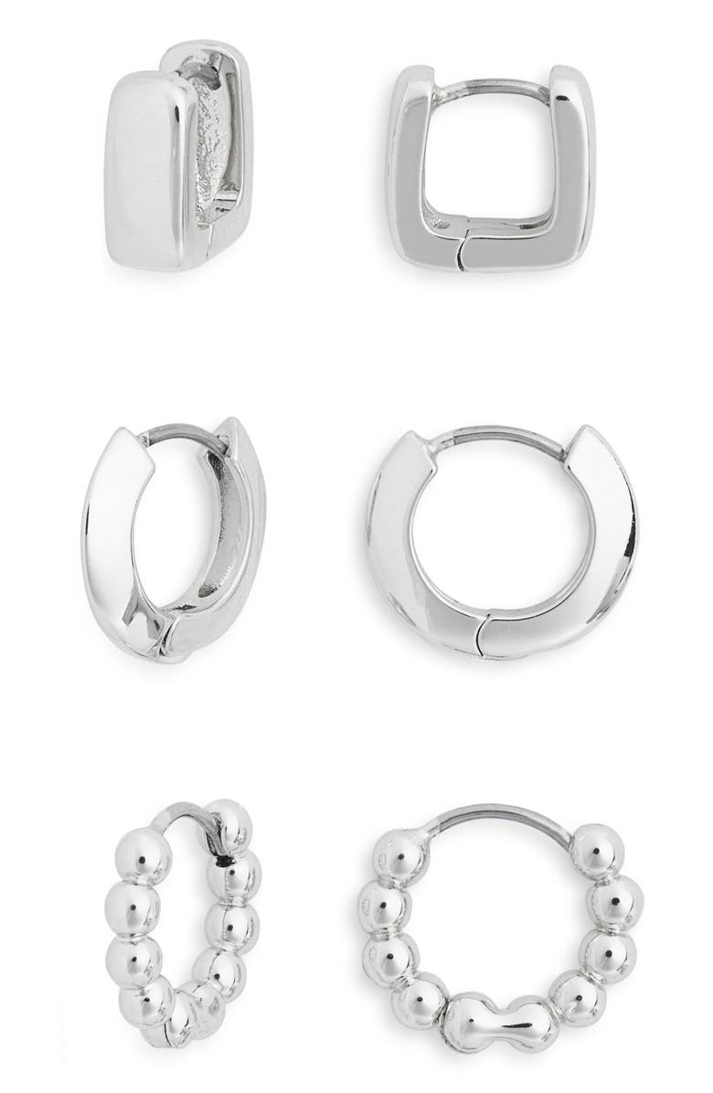 NORDSTROM RACK Set of 3 Demi Fine Hoop Earrings, Main, color, Silver