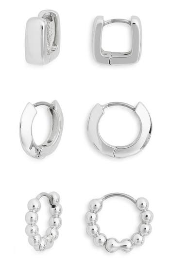 Nordstrom Rack Set Of 3 Demi Fine Hoop Earrings In Silver