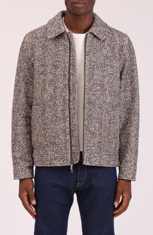Bagatelle Herringbone Flannel Zip Jacket In Gray