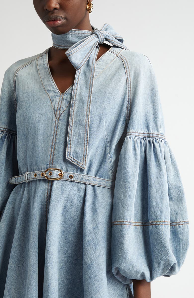 Zimmermann Belted Denim Minidress with Removable Tie, Alternate, color, 