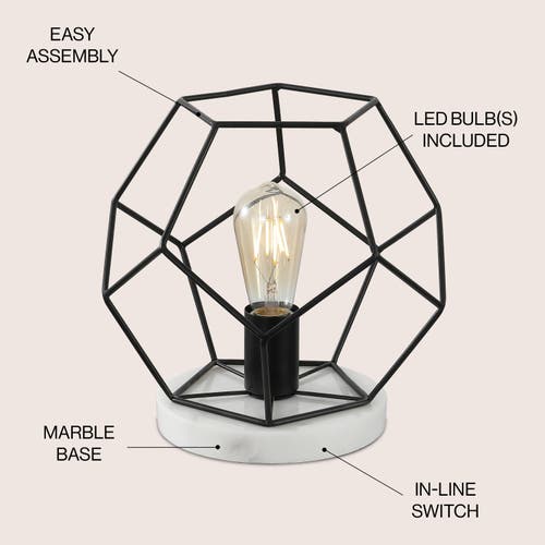 Jonathan Y James Midcentury Glam Metal/marble Geometric Led Table Lamp In Midnight Black