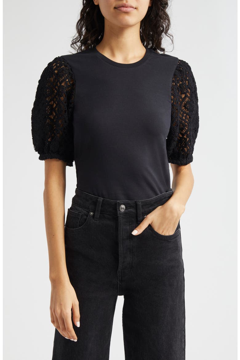 Corianna Lace Sleeve Top, Main, color, BLACK