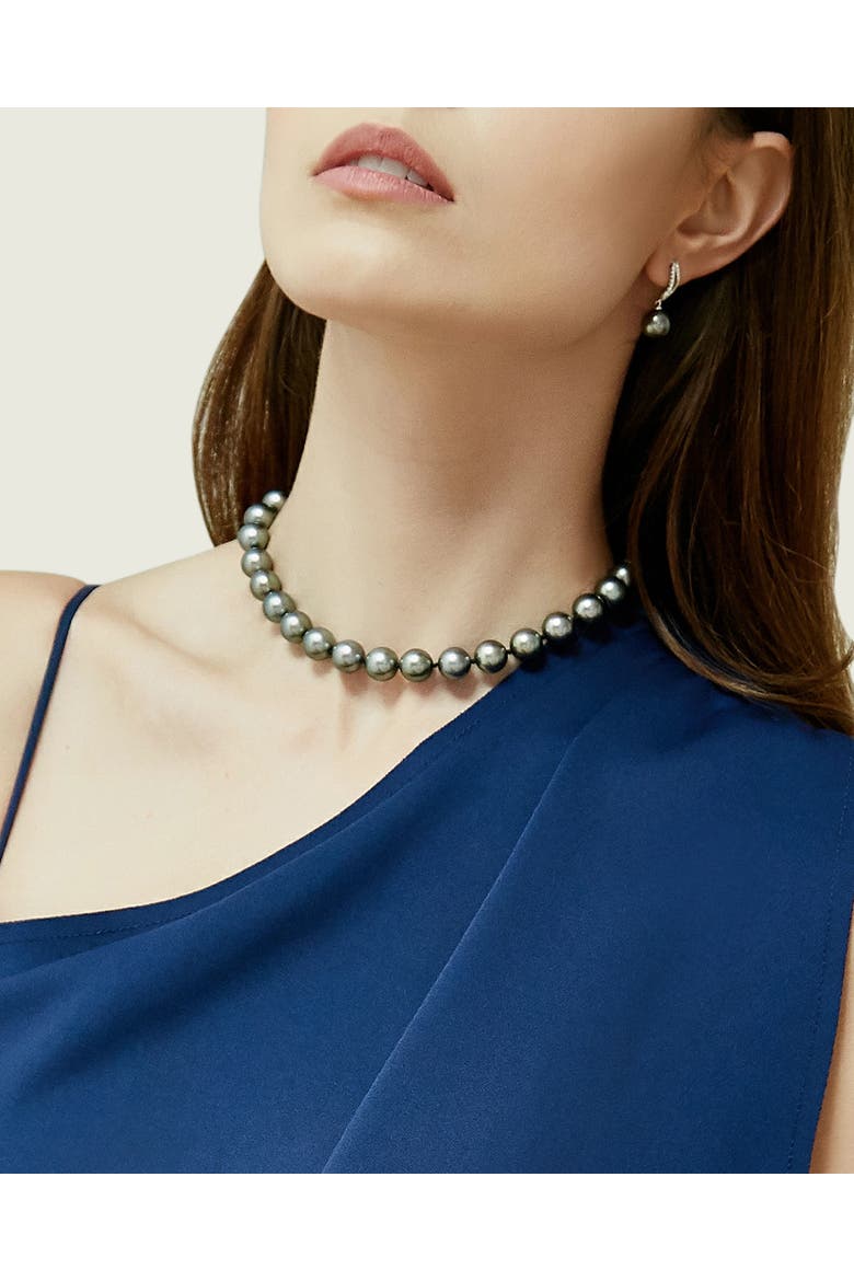 10-12mm Silver Tahitian South Sea Pearl Necklace - Premier AAAA Quality, Alternate, color, White Gold Clasp