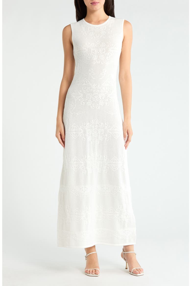 Ashley Paisley Jacquard Cotton Blend Dress, Main, color, WHITE