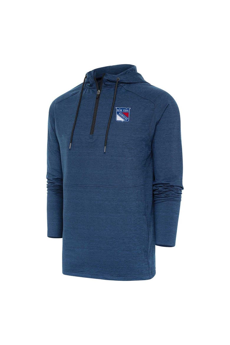 Men's Antigua Heather Navy New York Rangers Spikes Raglan Quarter-Zip Hoodie, Alternate, color, Navy