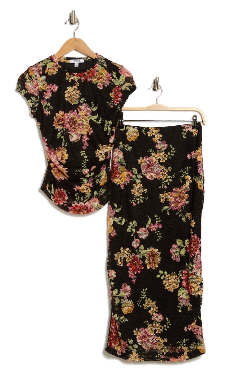 AFRM LOS ANGELES Lacey Daisy Lace Top & Skirt Set, Alternate, color, Noir Wildflowers