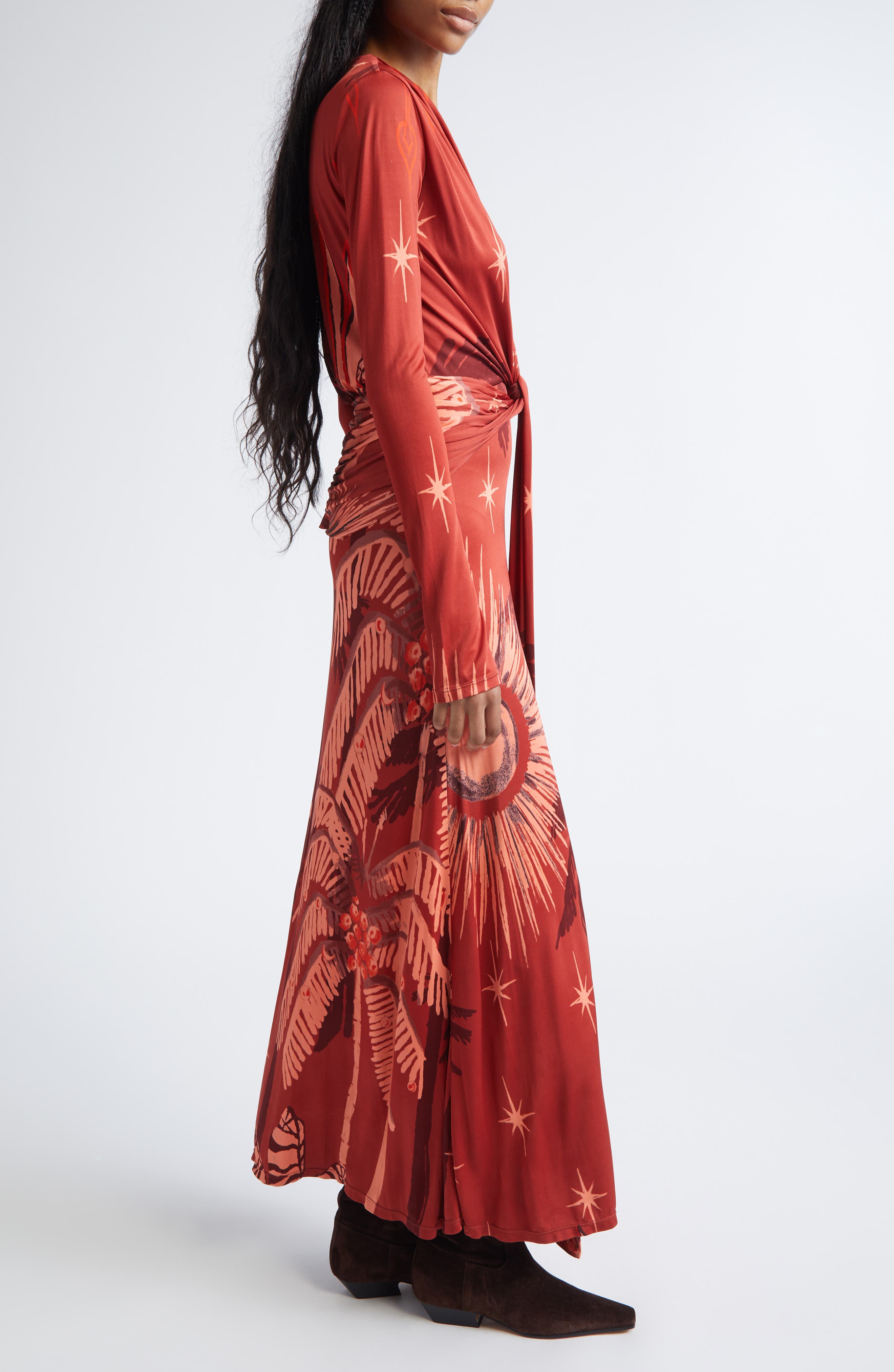 coral jersey dress Long crepe jersey dress, coral