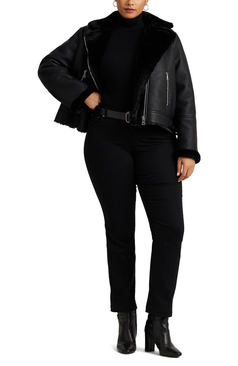 Lauren Ralph Lauren Faux Shearlling Moto Jacket, Alternate, color, 