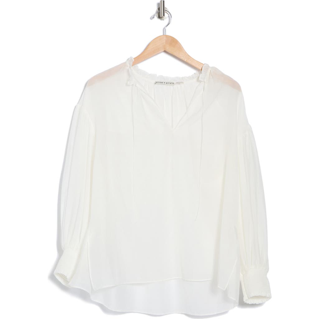 Alice And Olivia Alice + Olivia Julius Long Sleeve Cotton & Silk Top In Off White