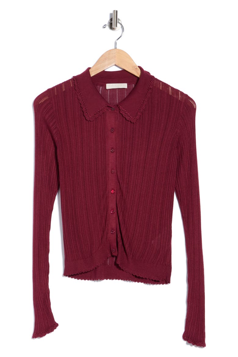Lottie Rib Cardigan, Alternate, color, CLARET