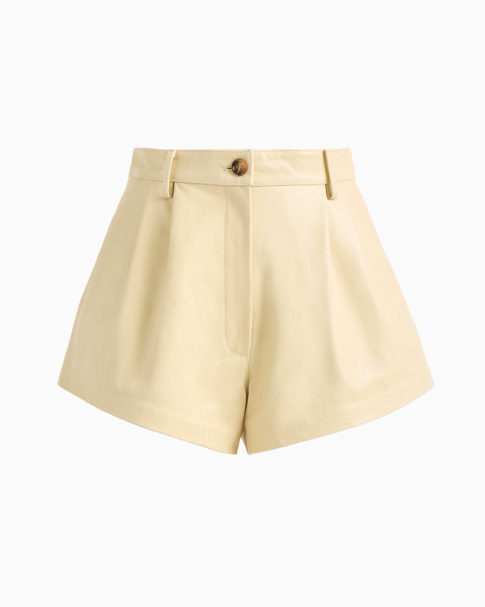 Emma leather shorts in butter yellow - image 2