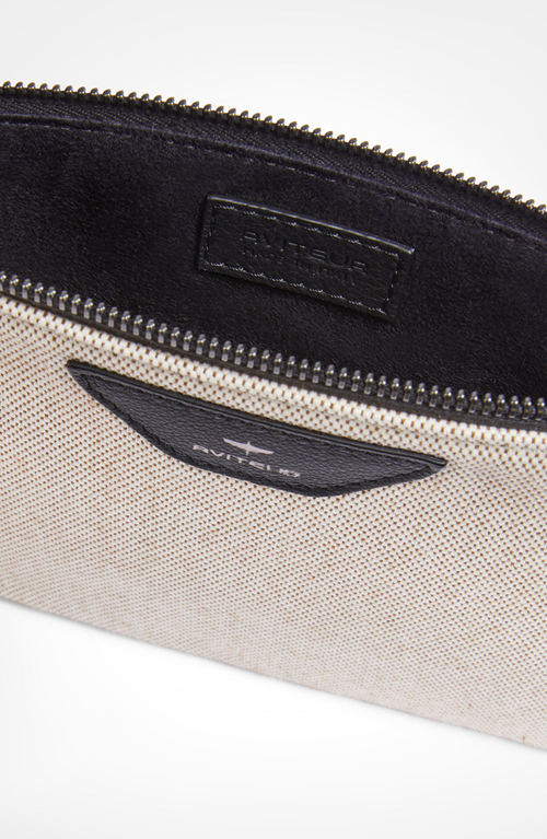 Aviteur Canvas Leather Trim Travel Pouch In Black