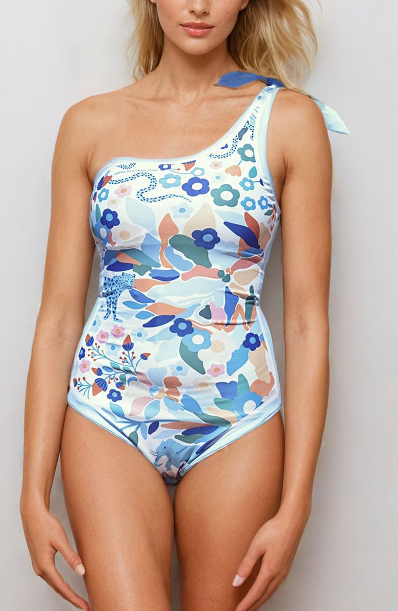 Jessie Zhao New York Day/Night Zoo Reversible One-Shoulder One-Piece Swimsuit, Alternate, color, Blue