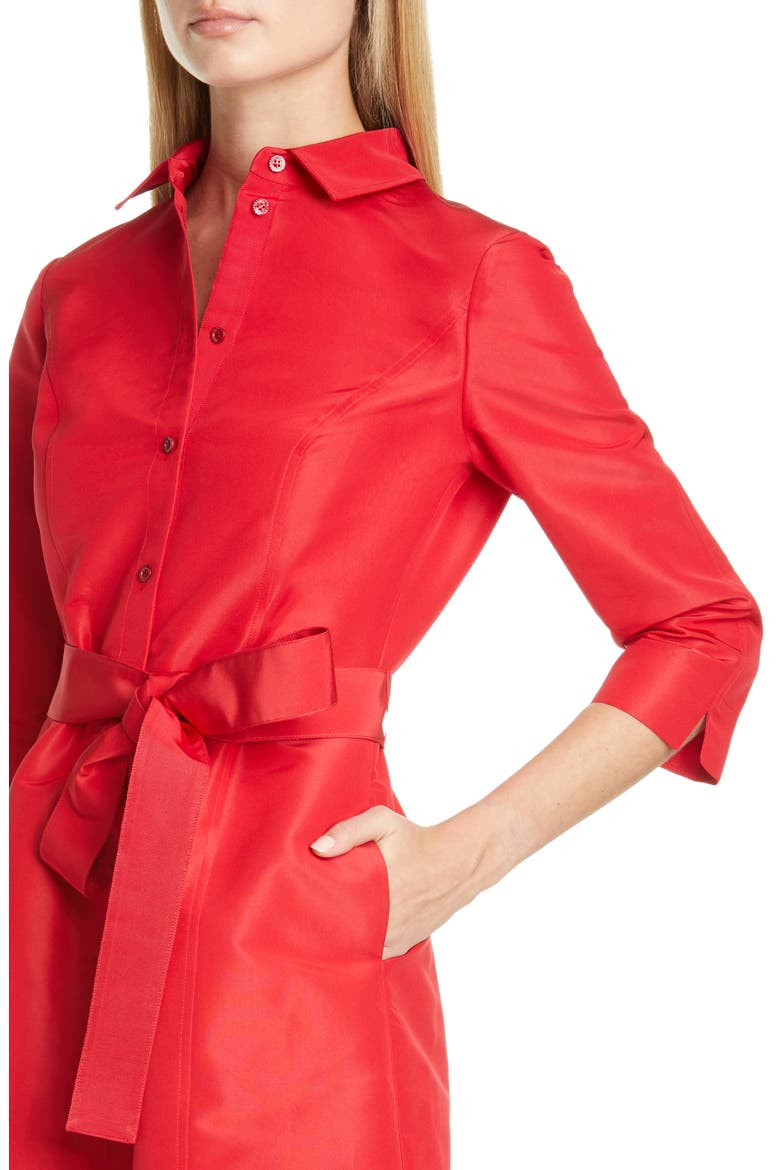 Belted Silk Shirtdress, Alternate, color, ICON RED