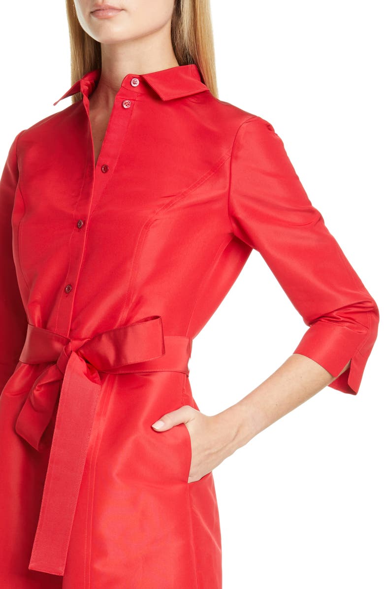 Carolina Herrera Belted Silk Shirtdress, Alternate, color, Icon Red
