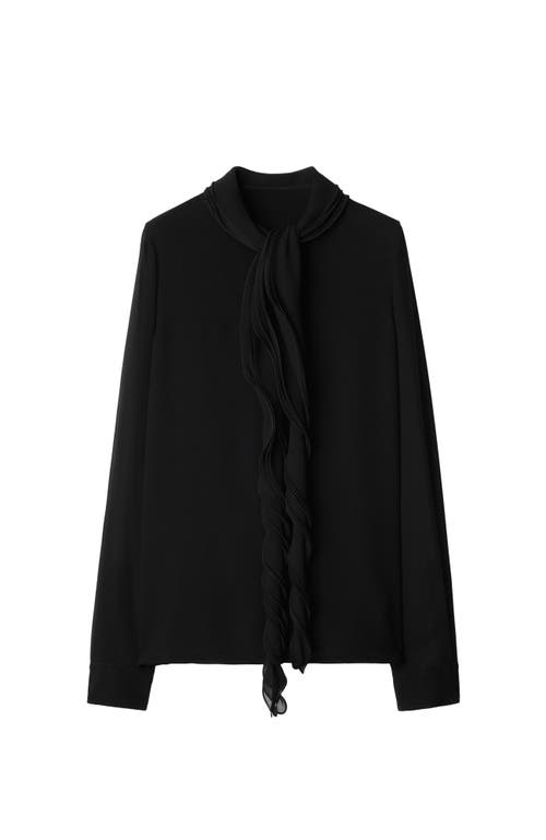 Burberry Ruffled Long Sleeve Silk Blouse In Black