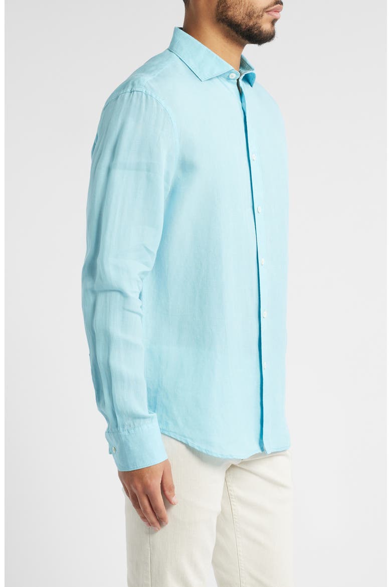 Axel Shaped Fit Linen Button-Up Shirt, Alternate, color, TURQUOISE