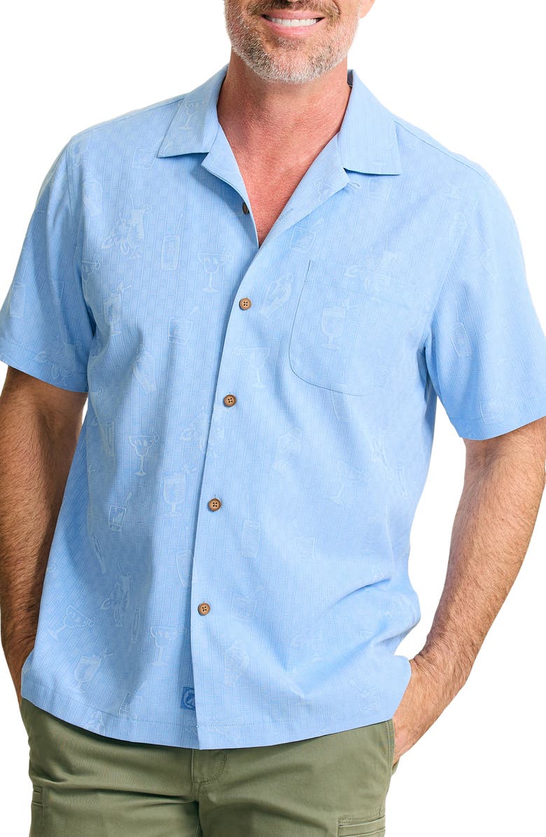 Tommy Bahama Drinks Well with Others Embroidered Silk Camp Shirt, Main, color, Canyon Sky