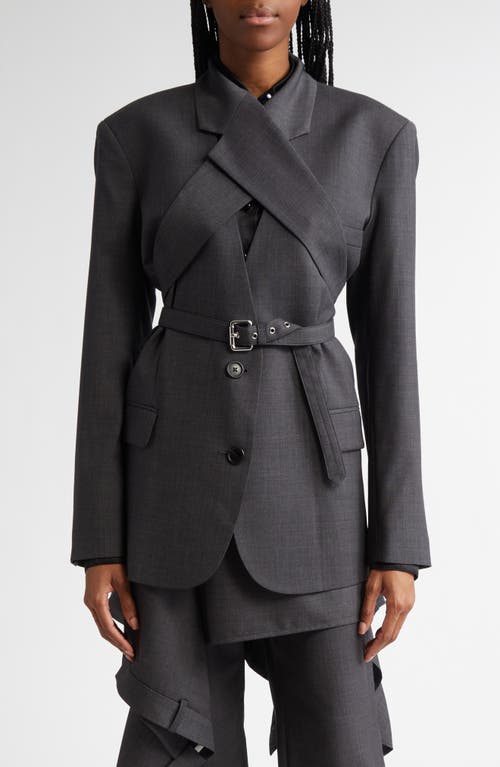 MONSE Crisscross Stretch Wool Blazer in Charcoal 