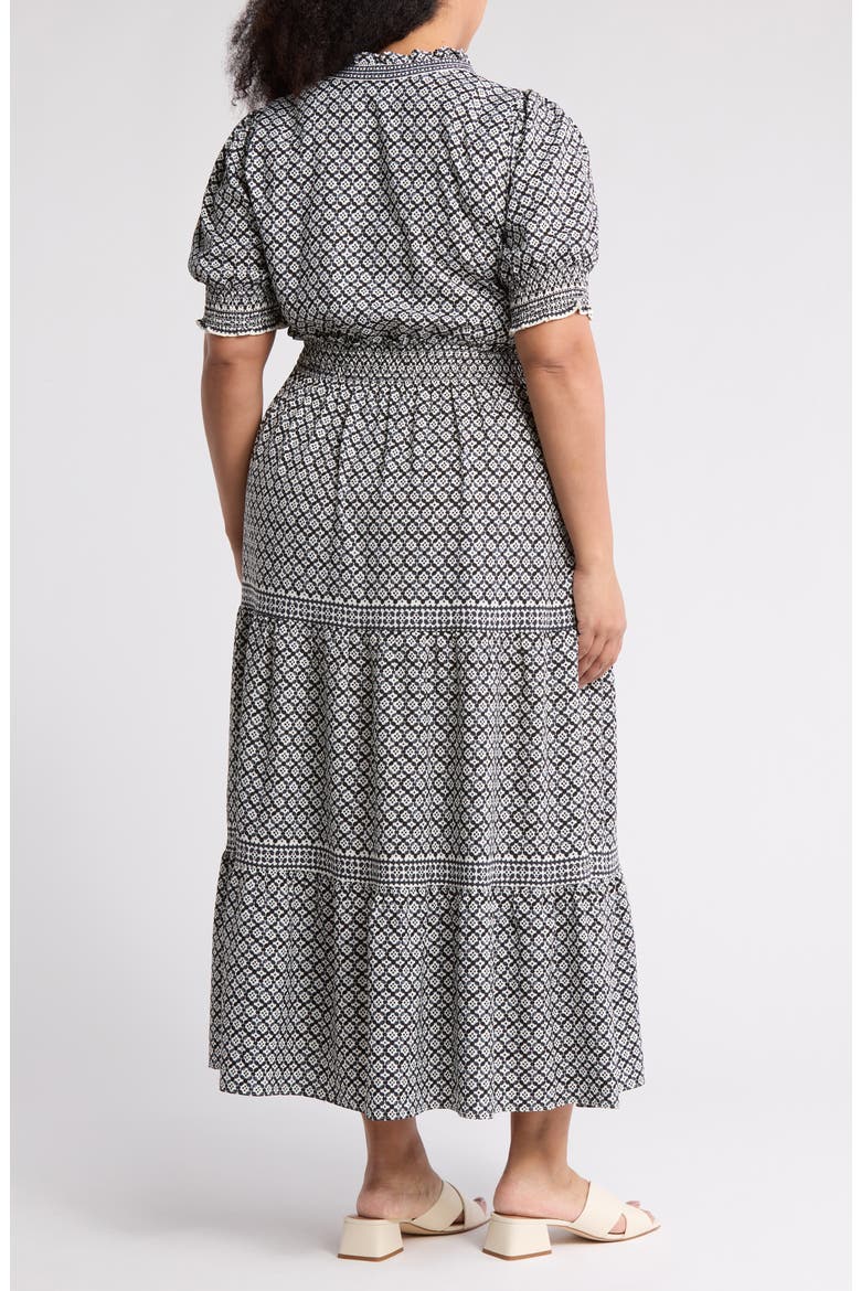Short Sleeve Tiered Maxi Dress, Alternate, color, BLACK/ CREAM CHAINMAIL GEO