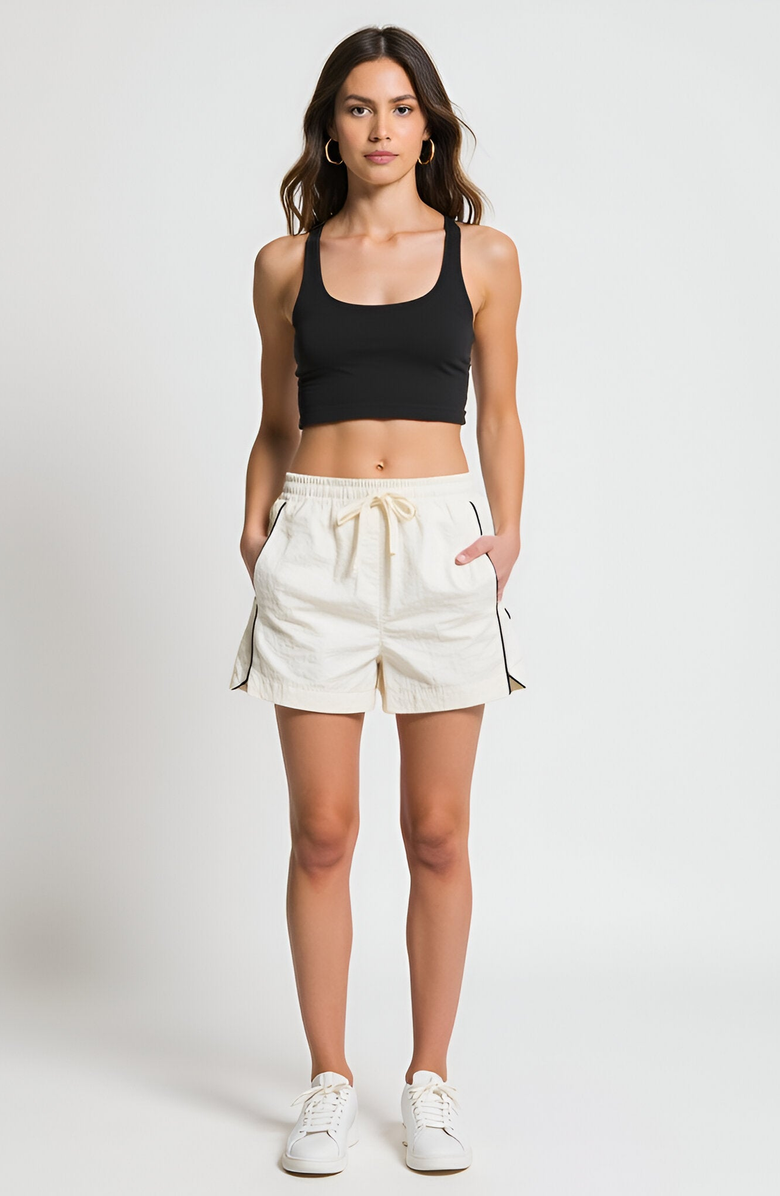 Modenaire Drawstring Waist Relaxed Shorts with Side Piping and Pockets, Alternate, color,