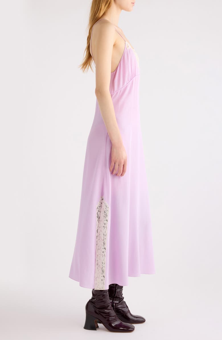Chloé Lace Trim Organic Silk Crêpe de Chine Slipdress, Alternate, color, Creamy Lilac