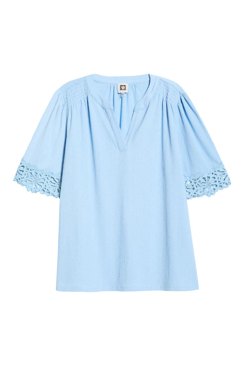 Crepe Lace Trim Top, Alternate, color, LAKESHORE