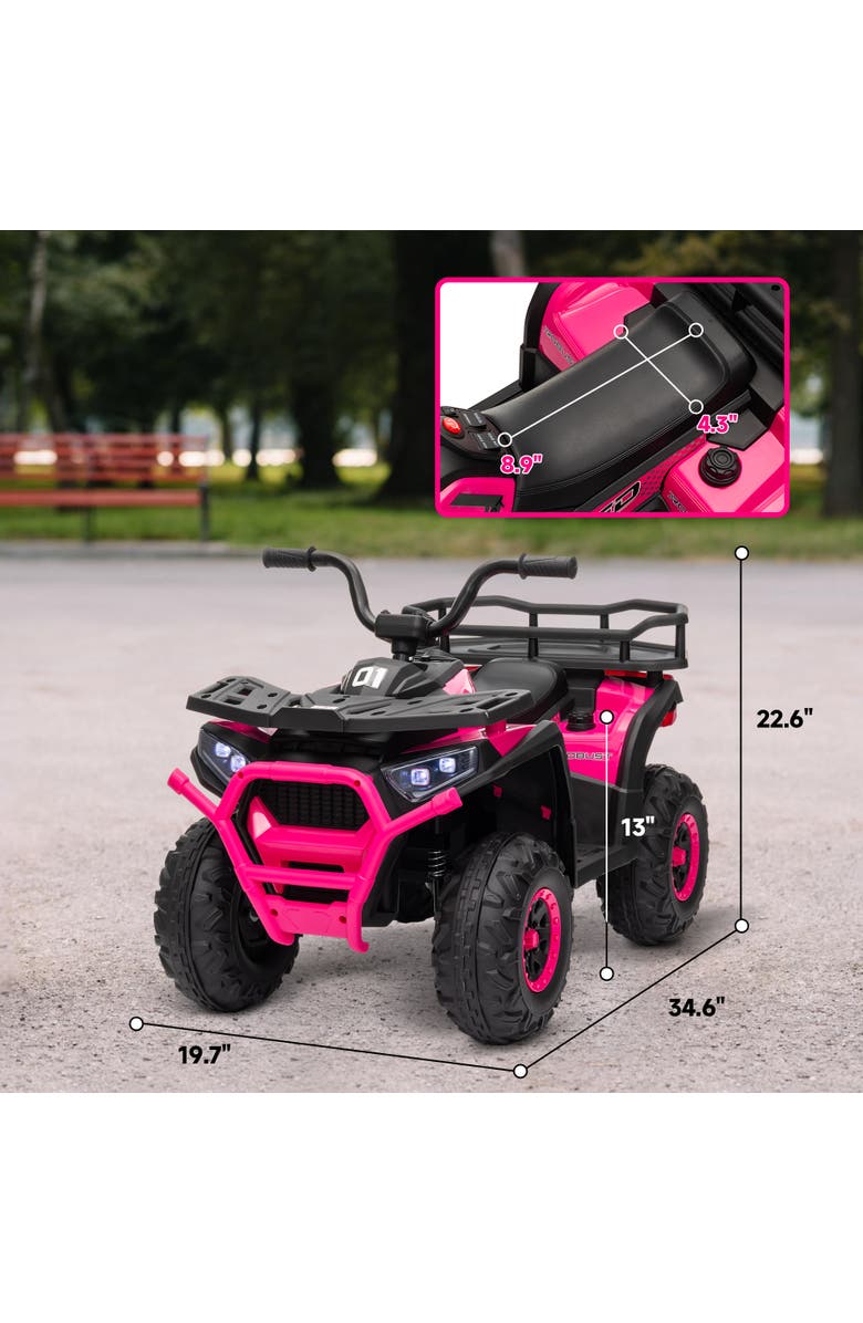 Qaba Kids Electric ATV, 12V, 4-Wheel, Spring Suspension, Storage, Lights, Music, Alternate, color, Pink