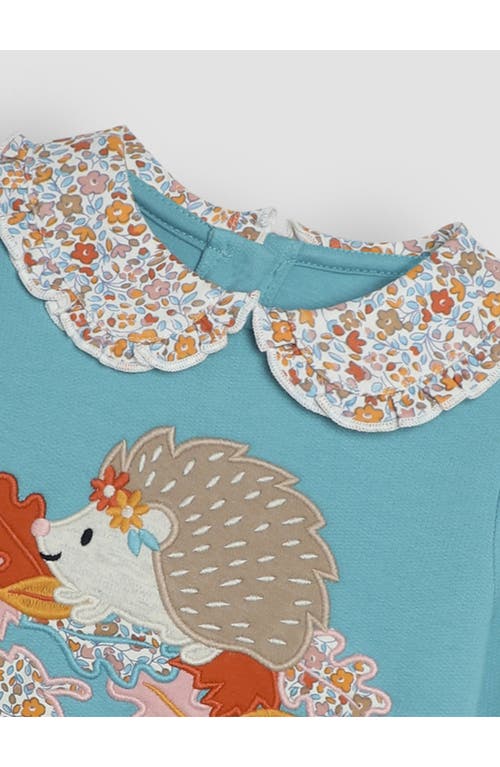 JOJO MAMAN BÉBÉ JOJO MAMAN BEBE AUTUMN HEDGEHOG APPLIQUÉ COLLARED COTTON GRAPHIC SWEATSHIRT