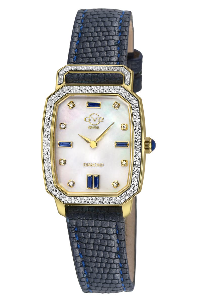 GV2 Pavia Diamond Leather Strap Watch, 25mm x 29mm, Main, color, Blue/ Mother Of Pearl