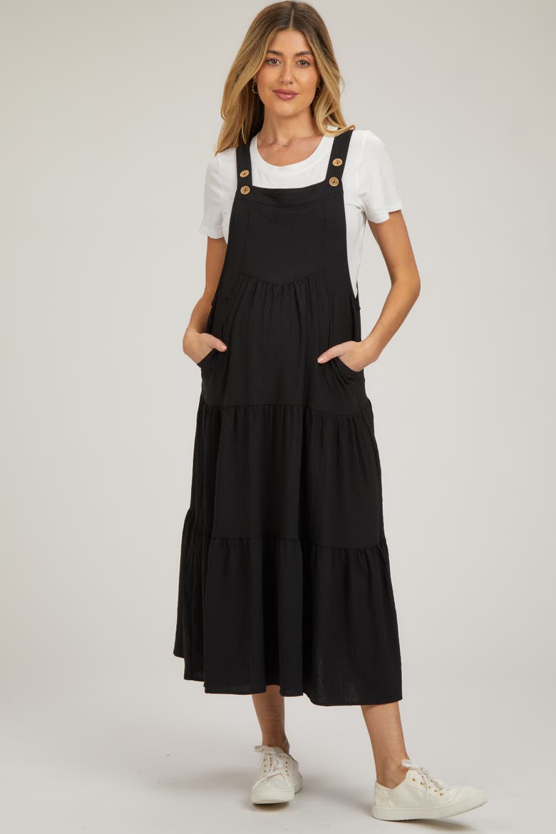 Button Sling Tiered Midi Dress, Main, color, Black