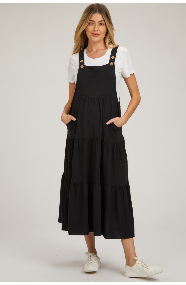 PinkBlush Button Sling Tiered Midi Dress, Main, color, Black