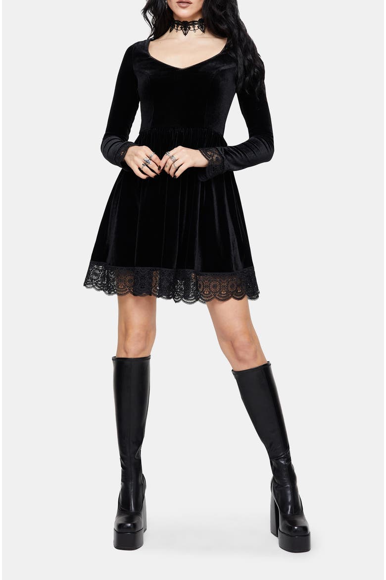 Orbweb Long Sleeve Velour Mini Dress, Main, color, Black