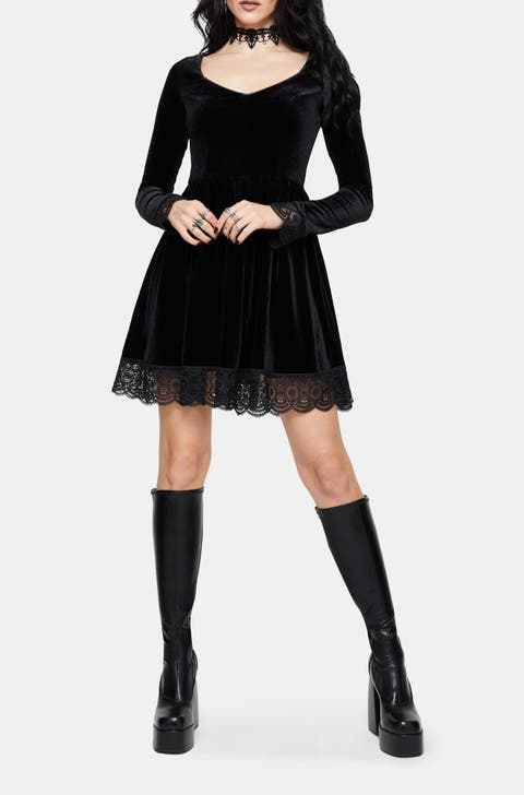 Orbweb Long Sleeve Velour Mini Dress