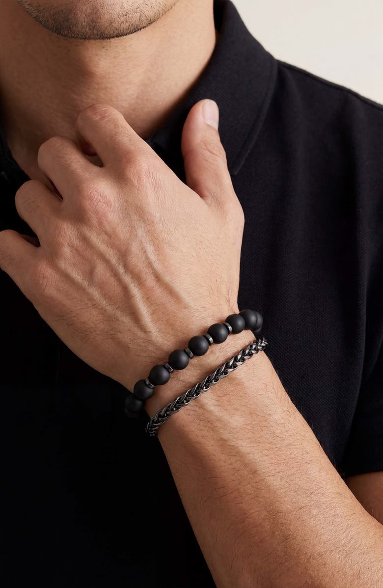 Mr. Ettika Matte Black Bead & Chain Bracelet Set, Alternate, color, Onyx