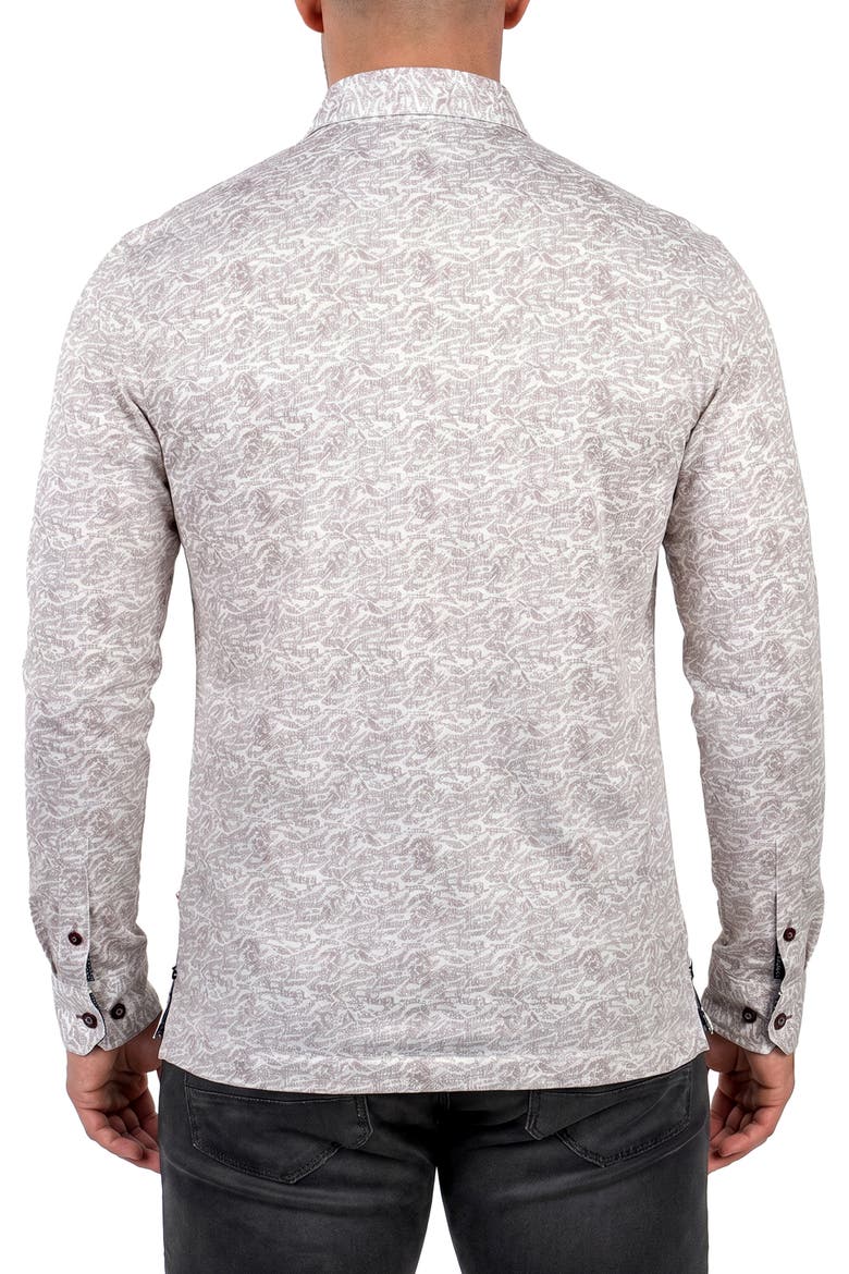 Anima Long Sleeve Print Polo, Alternate, color, GREY