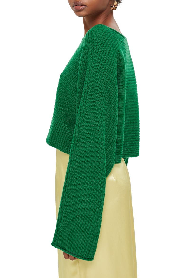 Roll Edge Crop Sweater, Alternate, color, GREEN