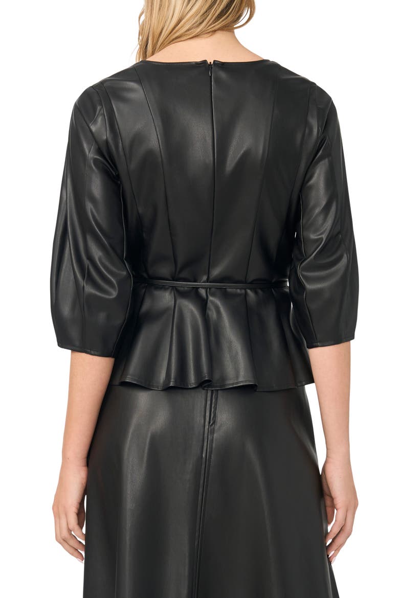 Seamed Faux Leather Top, Alternate, color, RICH BLACK