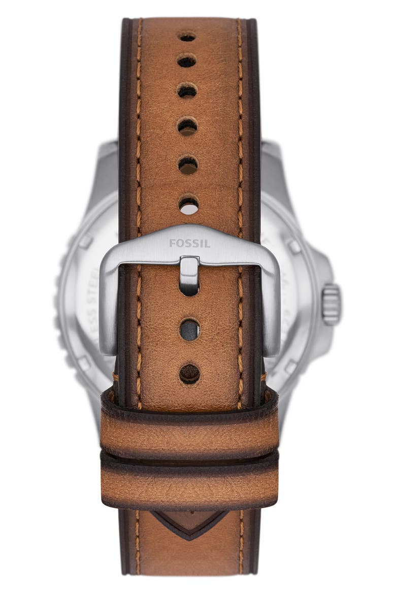 Leather Strap Watch, 42mm, Alternate, color, BROWN/SILVER/GREEN