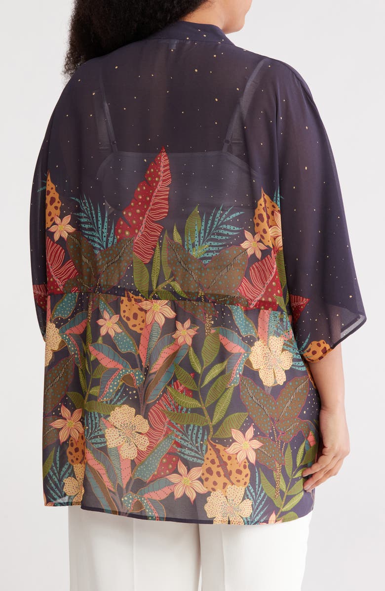 DR2 by Daniel Rainn Drawstring Floral Open Front Wrap, Alternate, color, Indigo