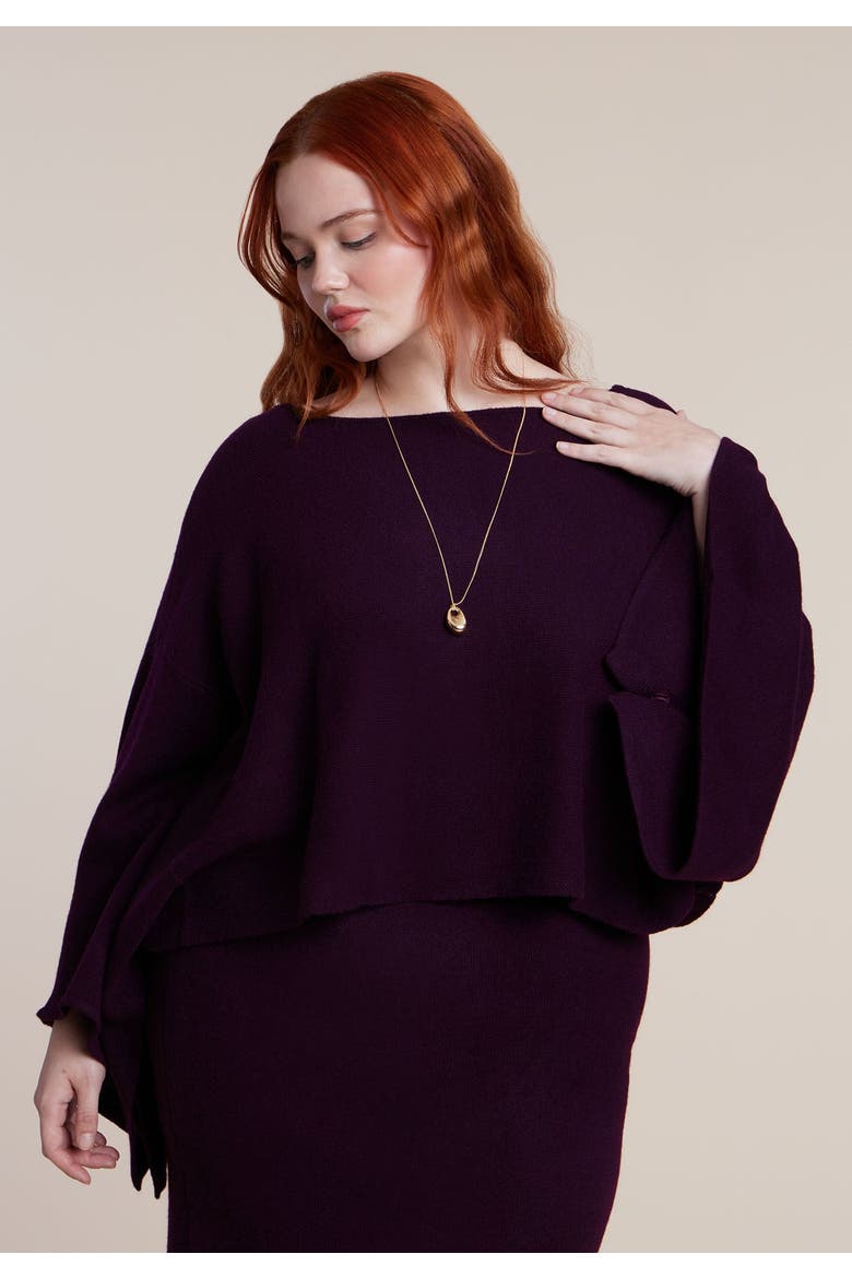Boxy Three Quarter Sleeve Turtleneck, Alternate, color, PLUM PURPLE